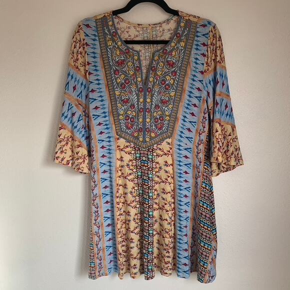 Soft Surroundings Fifi Velvet Embroidered 3/4 Flare Bell Sleeve Tunic Top - Picture 2 of 8